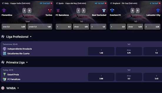Screenshot des Roobet Sportwetten-Bereichs mit Fußball-Quotenliste